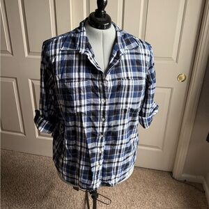 Lauren Ralph Lauren Blue & White Plaid Button Down Shirt Size 3X fits 18, 20, 22